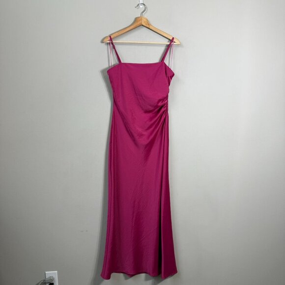 House of Harlow 1960 Satin Midi Slip Dress Women Medium Pink Slit Cocktail Party - Picture 2 of 14